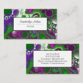 Carte De Visite Vert et violet Abstrait Fluid Art (Devant / Derrière)