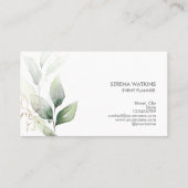 Carte De Visite Vert Feuille Floral moderne Aquarelle Or (Dos)