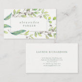 Carte De Visite Vert feuilles | Cadre Aquarelle tendance (Devant / Derrière)