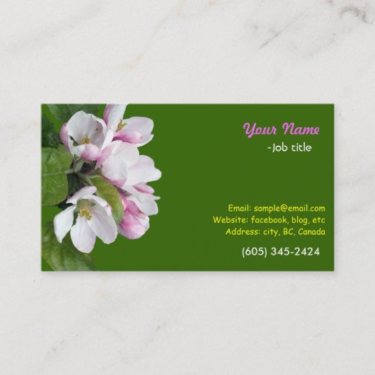 Carte de visite vert fleur de pomme. (Devant)