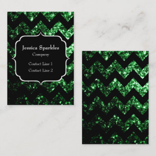 Carte De Visite Vert foncé faux paillettes scintillent Chevron noi