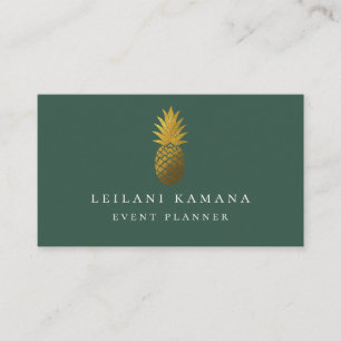 Carte De Visite Vert forêt élégant d'ananas d'or