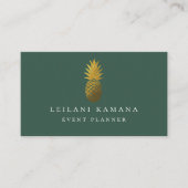 Carte De Visite Vert forêt élégant d'ananas d'or (Devant)