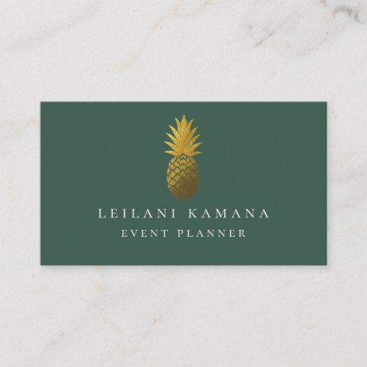 Carte De Visite Vert forêt élégant d'ananas d'or (Devant)