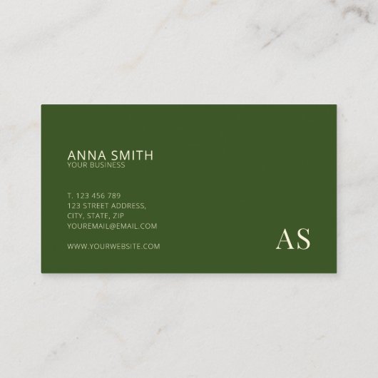 Carte De Visite Vert forêt élégant Monogramme moderne (Dos)