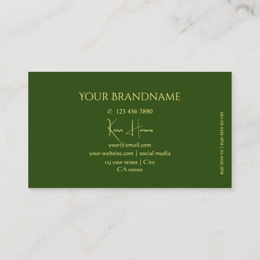 Carte De Visite Vert Forêt Plaine avec Monogramme et Bijoux Simple (Dos)
