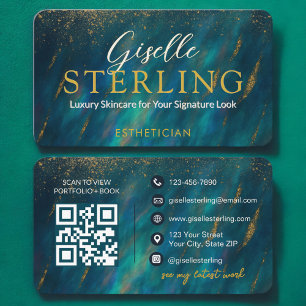 Carte De Visite Vert glamour Opal moderne Esthétique QR Code
