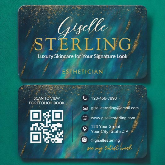 Carte De Visite Vert glamour Opal moderne Esthétique QR Code