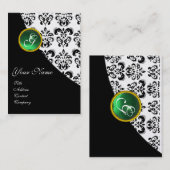 CARTE DE VISITE VERT JADE DAMASSÉ MONOGRAMME (Devant / Derrière)