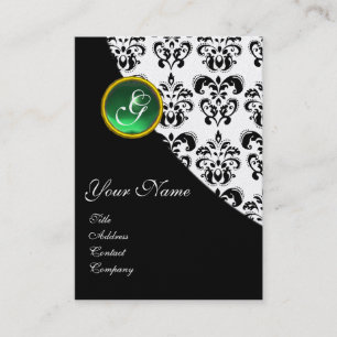 CARTE DE VISITE VERT JADE DAMASSÉ MONOGRAMME