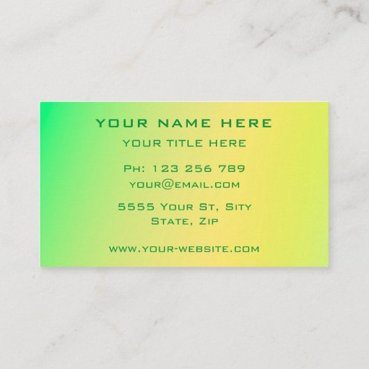 Carte De Visite Vert Jaune Couleur Gradient - Moderne Frais Nature (Dos)