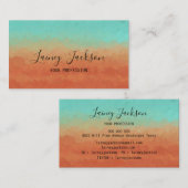 Carte De Visite Vert marin tendance et orange brûlé abstrait (Devant / Derrière)