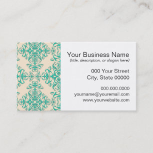 Carte De Visite Vert menthe et motif de style damas blanc cassé