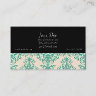Carte De Visite Vert menthe et motif de style damas blanc cassé