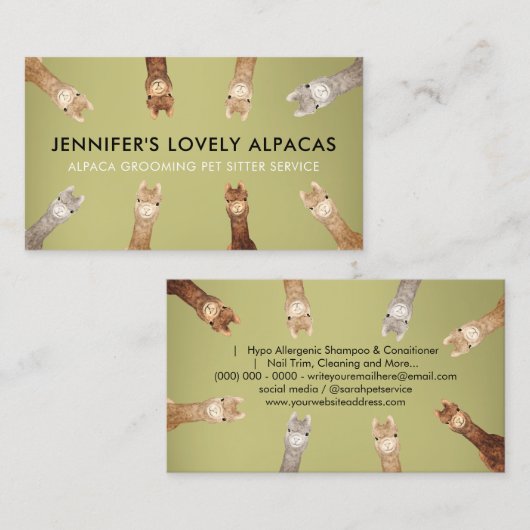 Carte De Visite Vert mignon petite taille Alpaca (Devant / Derrière)
