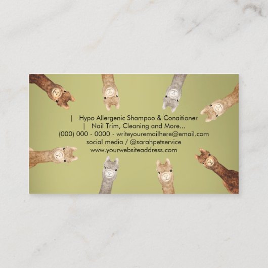 Carte De Visite Vert mignon petite taille Alpaca (Dos)