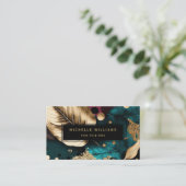 Carte De Visite Vert moderne Feuille d'or Abstrait (Debout devant)