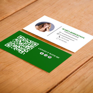 Carte De Visite Vert moderne Minimaliste QR Code Social Médias