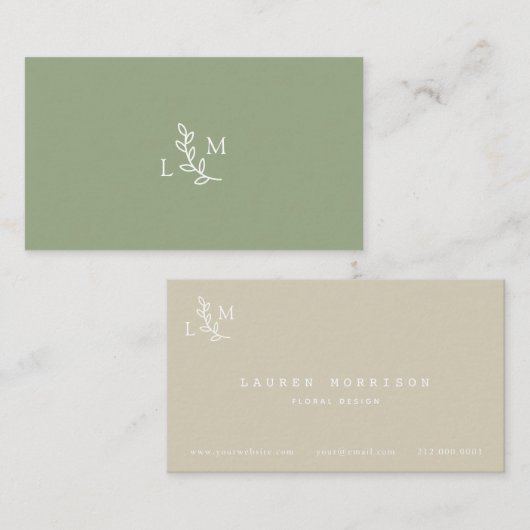 Carte de visite vert Monogram Laurel (Devant / Derrière)