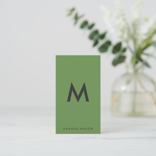 Carte De Visite Vert monogramme minimal (Debout devant)