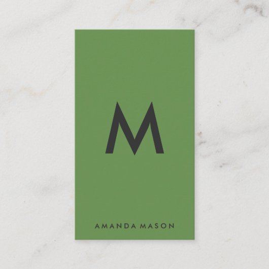 Carte De Visite Vert monogramme minimal (Devant)