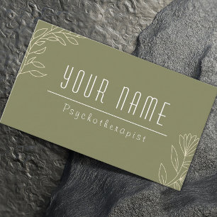 Carte De Visite Vert mousse simple élégant psychothérapeute thérap