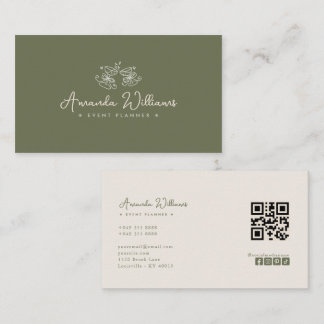 Carte de visite vert olive avec code QR pour les m
