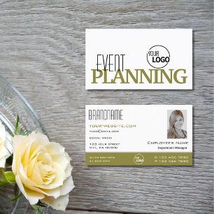 Carte De Visite Vert olive blanc élégant avec logo et photo