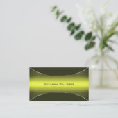 Carte De Visite Vert olive jaune avec bordure en argent exceptionn (Debout devant)