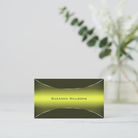 Carte De Visite Vert olive jaune avec bordure en argent exceptionn (Debout devant)