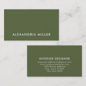 Carte De Visite Vert olive simple et élégant (Devant / Derrière)