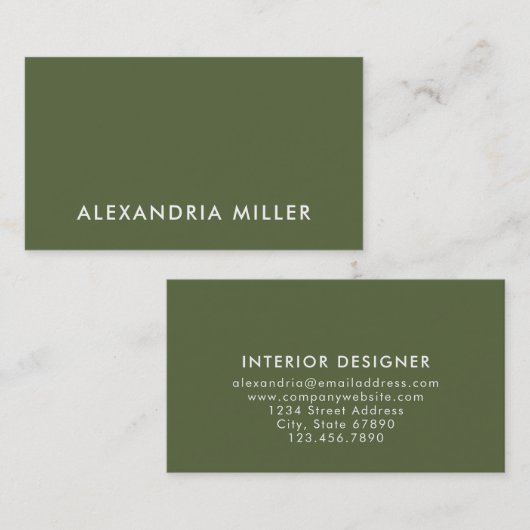 Carte De Visite Vert olive simple et élégant (Devant / Derrière)