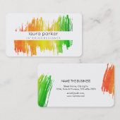 Carte De Visite Vert orange aquarelle plaque Abstrait moderne (Devant / Derrière)