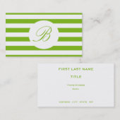 Carte De Visite Vert printanier rayé de monogramme (Devant / Derrière)