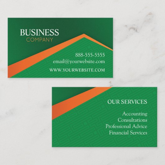 Carte De Visite Vert professionnel avec rayure orange (Devant / Derrière)