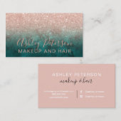 Carte De Visite Vert rose de parties scintillantes d'or de marbre (Devant / Derrière)