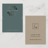 CARTE DE VISITE VERT ROSE FOLIAGE MONOGRAMME COULEUR AFFICHER LOGO (Devant / Derrière)