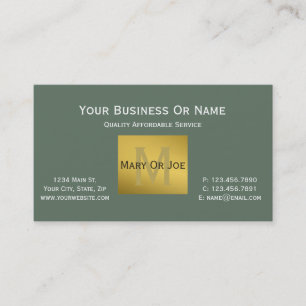 Carte De Visite Vert sage Blanc Luxe Monogramme Or