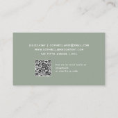 Carte De Visite Vert sage | Script rétro avec code QR (Dos)