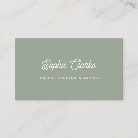 Carte De Visite Vert sage | Script rétro avec code QR (Devant)