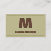 Carte De Visite Vert sauge Nom de lettre monogramme personnalisé (Devant)