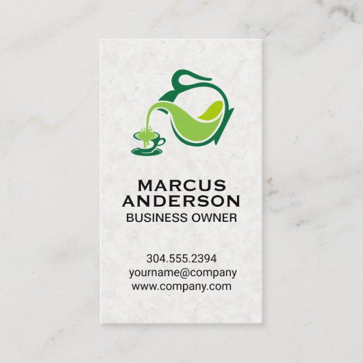 Carte De Visite Vert Teapot Pour | Texture papier japonaise (Devant)