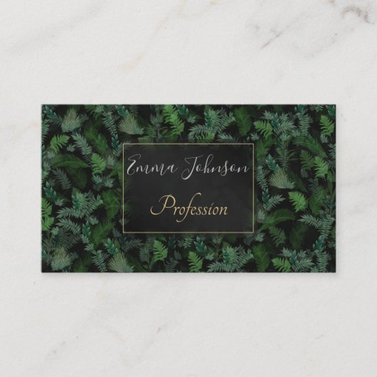Carte De Visite Vert tropicale moderne Feuillage vert noir (Devant)
