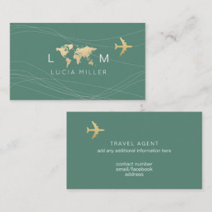 Carte de visite verte chic pour un agent de voyage