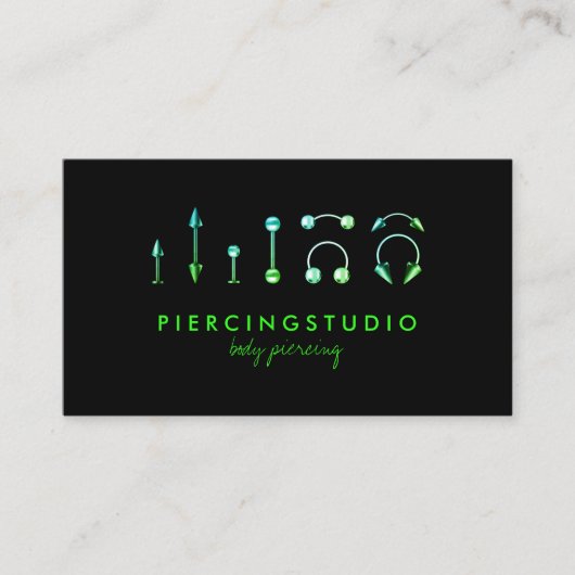 Carte De Visite Verte Elegant Bijoux Corps Piercing (Devant)