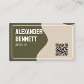 Carte de visite verte et crème à code QR scannable (Devant)