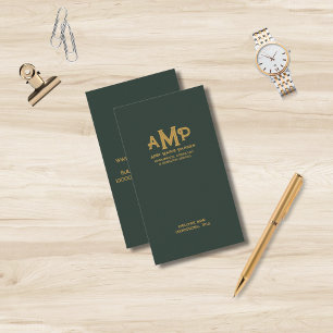 Carte De Visite Verte et or 3 lettres Monogramme Logo d'affaires