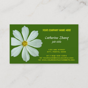 carte de visite verte fleur blanche