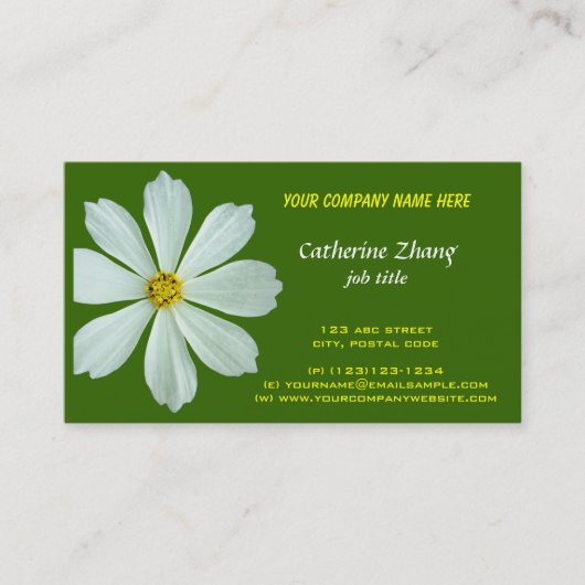 carte de visite verte fleur blanche (Devant)