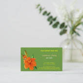 carte de visite verte fleur de lys orange (Debout devant)